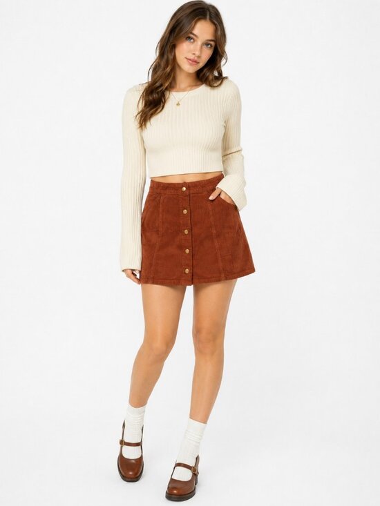 Forever 21 Dresses & Skirts - Forever 21 Rust Corduroy Button Front Mini Skirt Women's Sz 29 Jrs 11 Orange